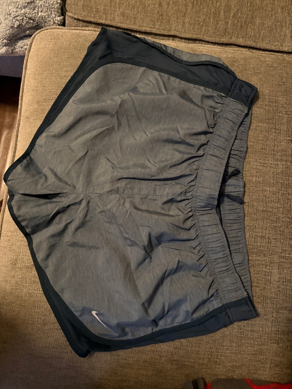 Nike Women’s Dark Gray/Blue Athletic Running Shorts with Navy Trim